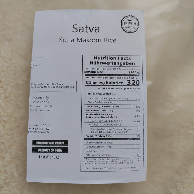 Satva Sona Masoori Rice - 10kg